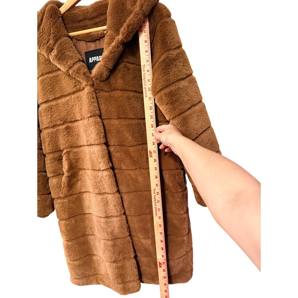 Anthropologie Apparis XS Faux Fur Celina Jacket $360 Hooded Long Mink Coat Camel - Picture 12 of 15